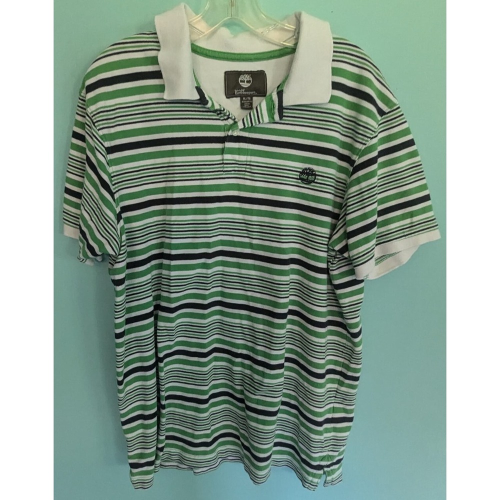Timberland Earthkeepers Regular Fit XL Polo Shirt Green & Blue Striped Cotton